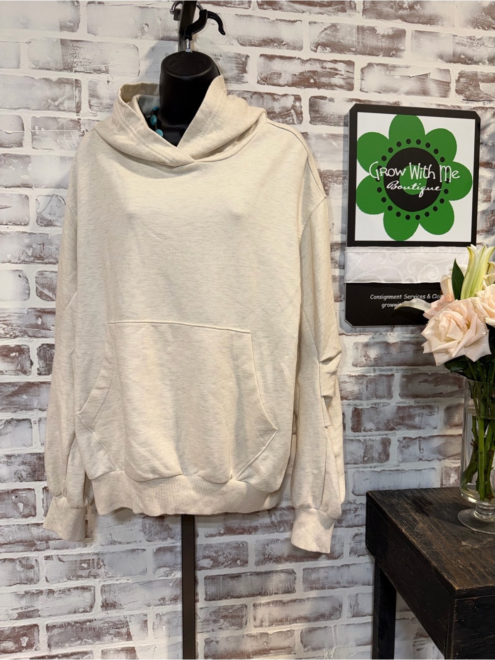 aerie Cream Cozy Hooded Pullover Sweatshirt